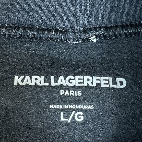 Karl Lagerfeld Sweatshirt Mens Large Black Big Karl Caracter Pullover Hoodie - Picture 4 of 12